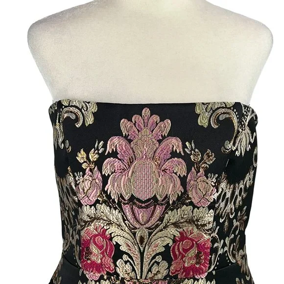 Nicole Miller Collection Black Gold Baroque Print Strapless Corset Dress - Picture 7 of 14